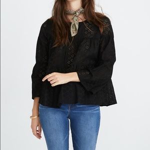 Madewell Eyelet Tiered Button-Back Top bell sleeve